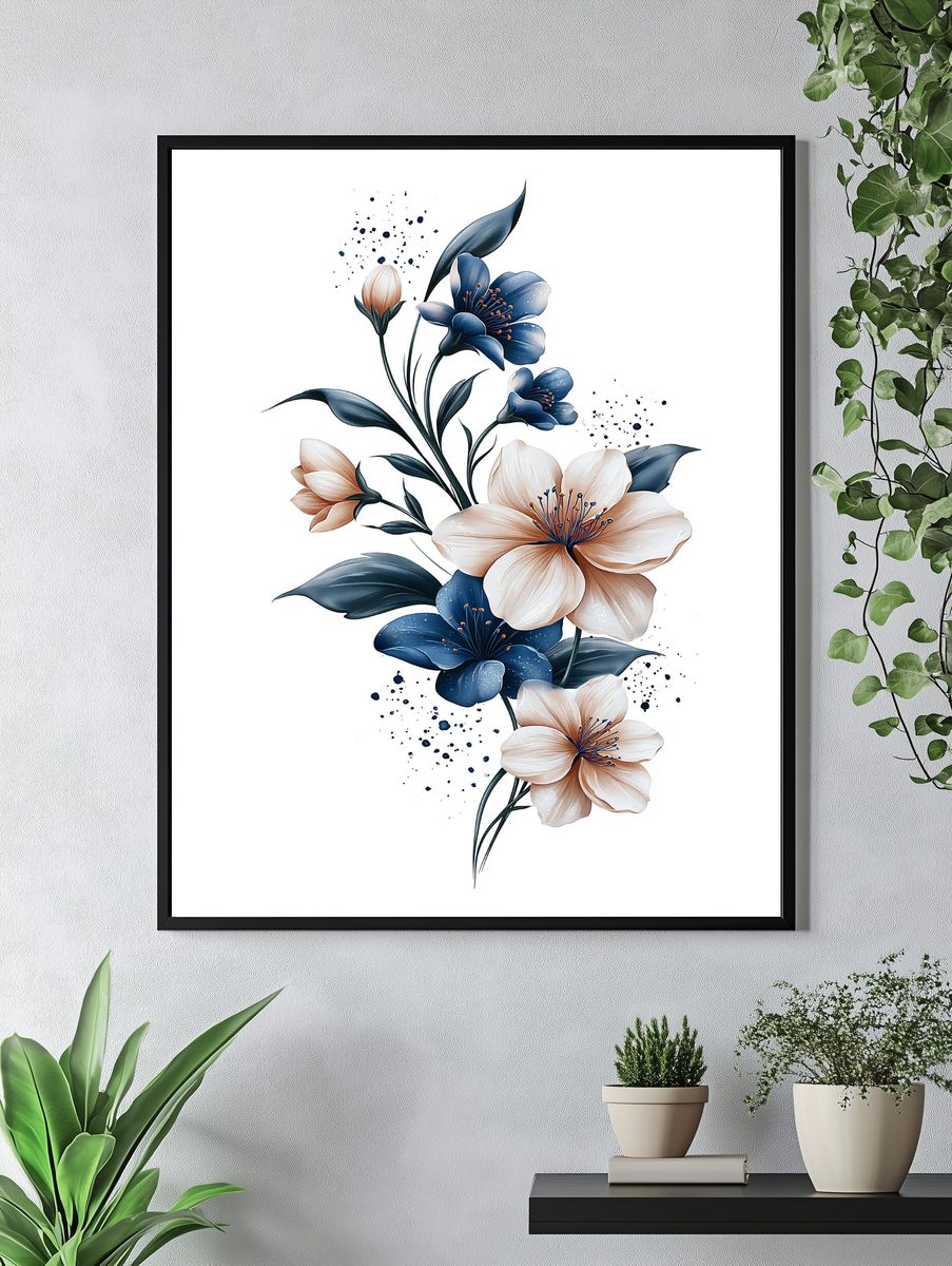 Blue Floral Botanical Poster. — room view 4