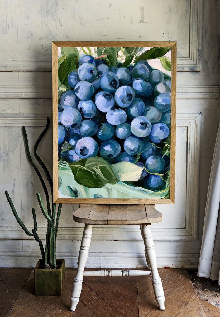 Blueberries Still Life Print. room preview