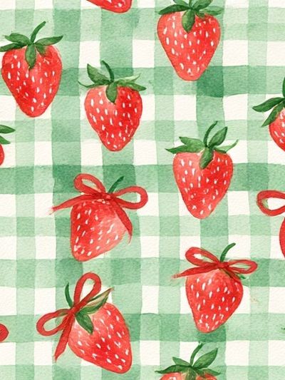 Strawberry Gingham Pattern Print.