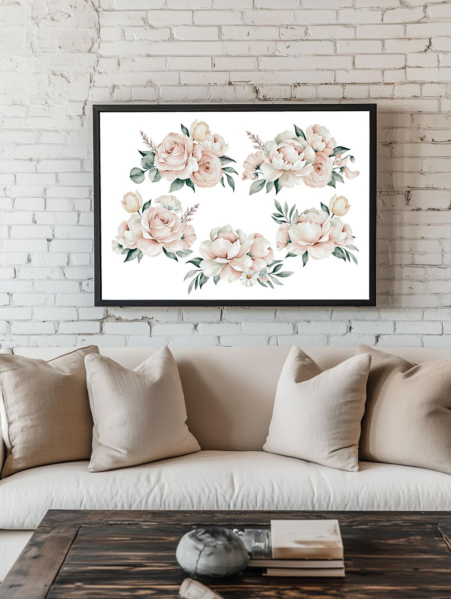 Blush Floral Bouquet Watercolor Print. — room view 1