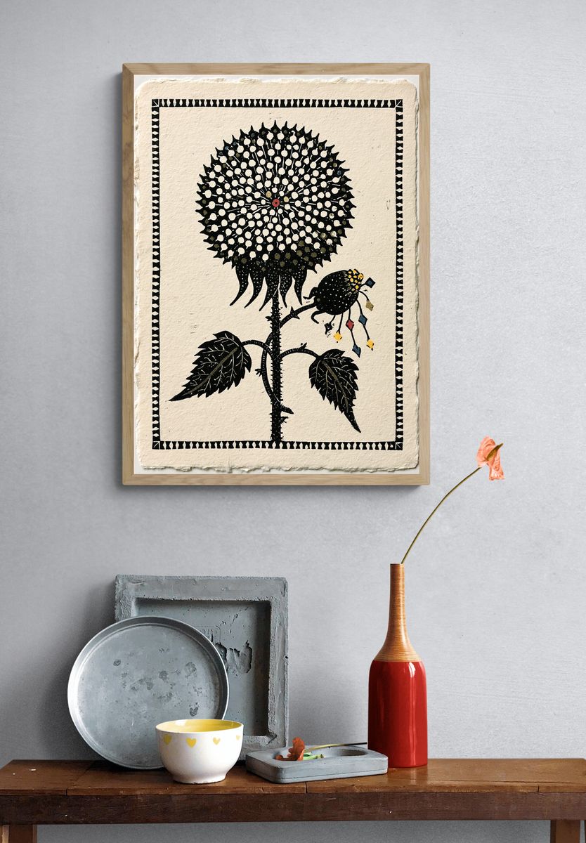 Sunflower Folk Art Print. — room view 3