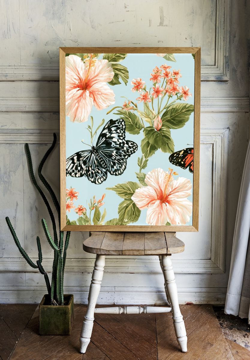Butterflies and Hibiscus Botanical Print. — room view 1