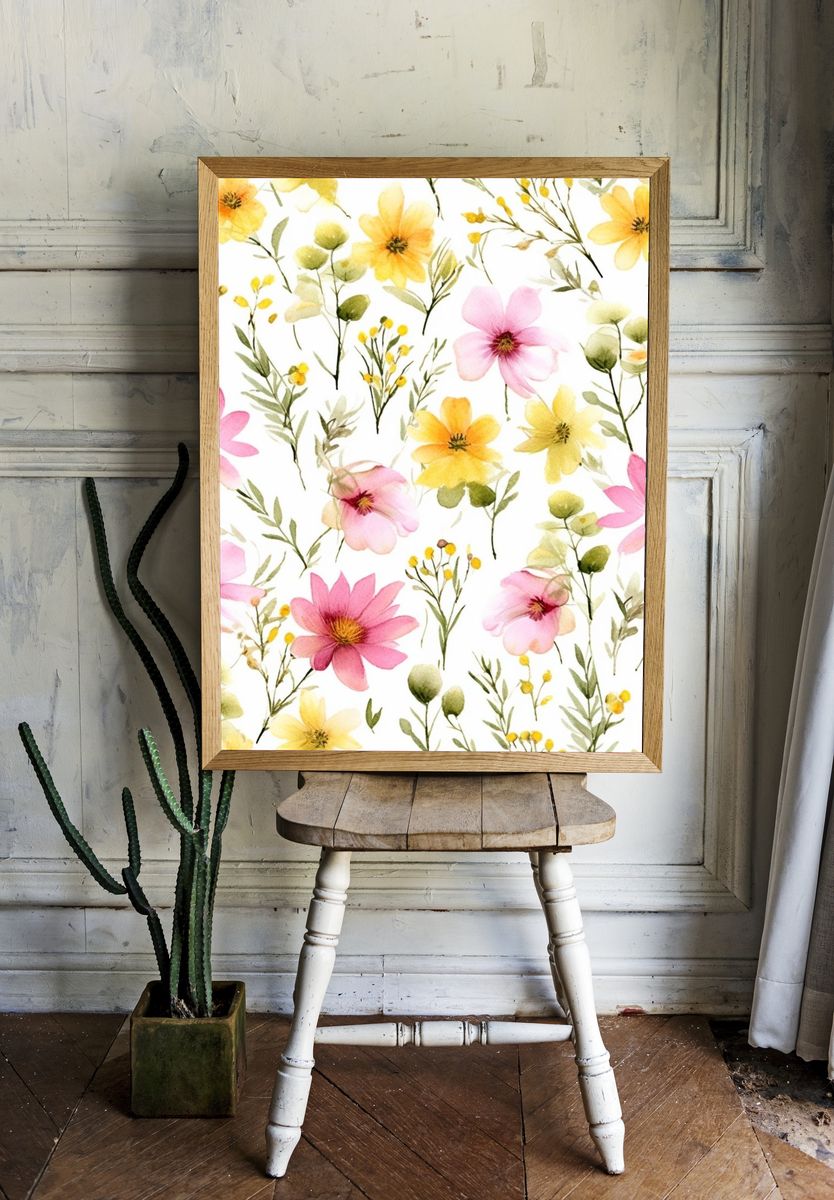 Wildflower Meadow Watercolor Print. room preview