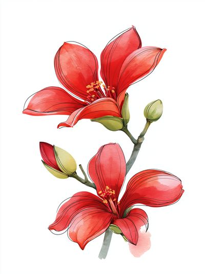 Red Hibiscus Watercolor Print. poster