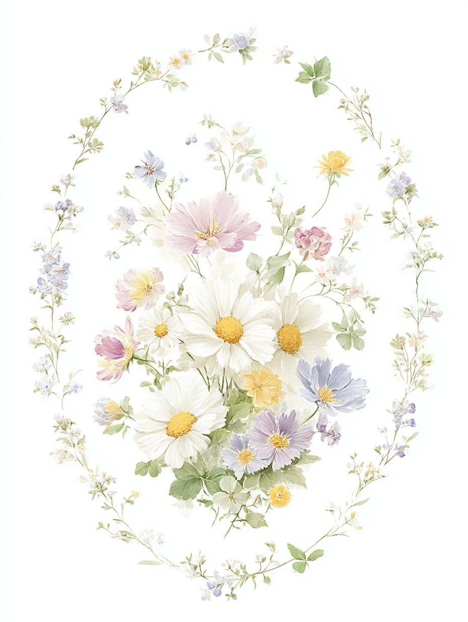 Pastel Wildflower Wreath Print. poster detail