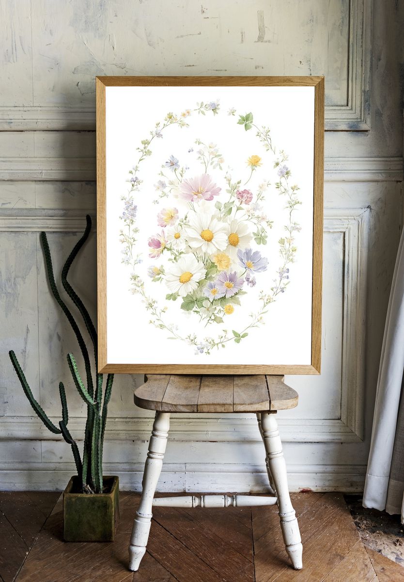 Pastel Wildflower Wreath Print. — room view 1