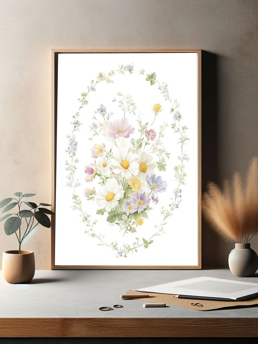 Pastel Wildflower Wreath Print. — room view 2