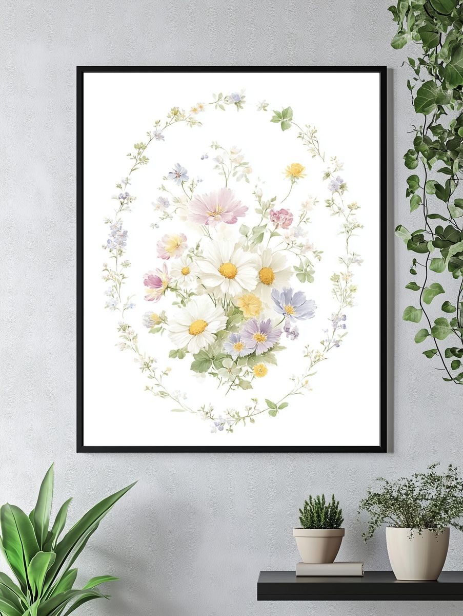 Pastel Wildflower Wreath Print. — room view 4