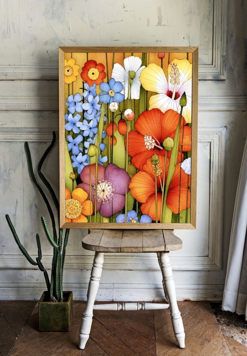 Wildflower Garden Watercolor Poster. — room view 1