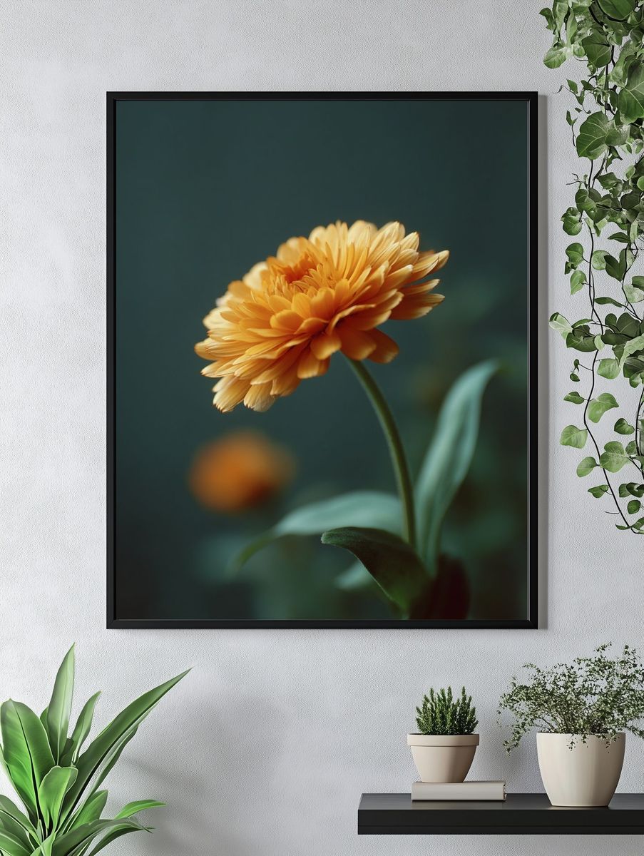 Golden Marigold Bloom Botanical Print. — room view 4