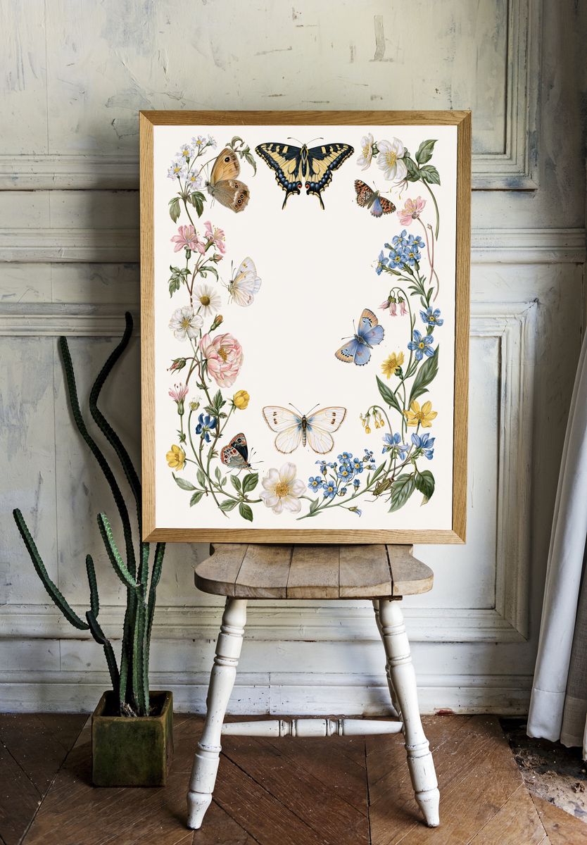 Butterflies and Wildflowers Botanical Poster. room preview