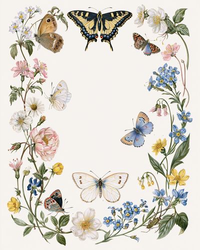 Butterflies and Wildflowers Botanical Poster.