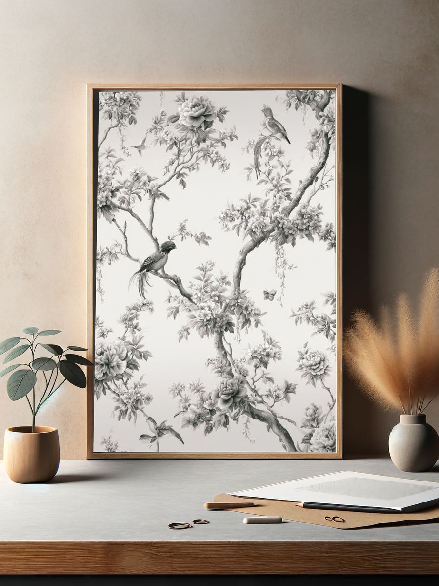 Birds and Blossoms Botanical Print. — room view 2
