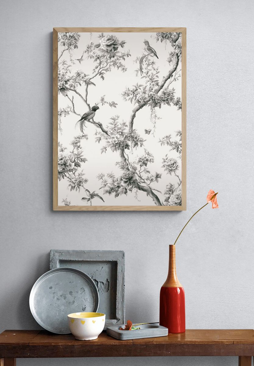 Birds and Blossoms Botanical Print. — room view 3