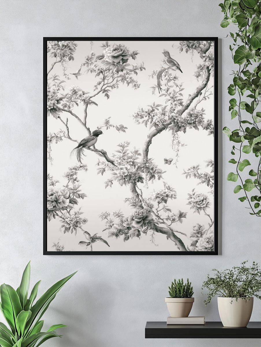 Birds and Blossoms Botanical Print. — room view 4