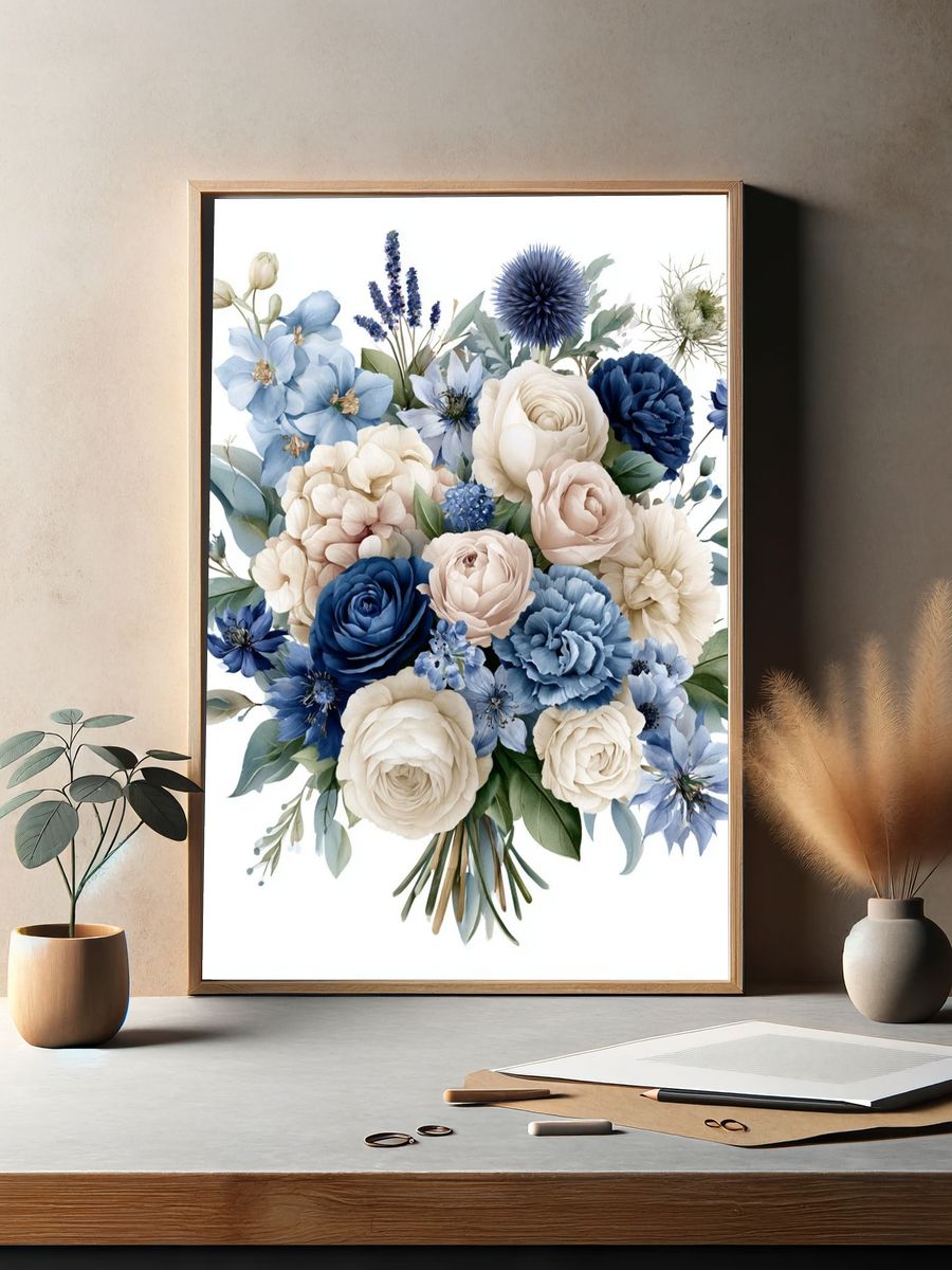 Blue Floral Bouquet Print. — room view 2