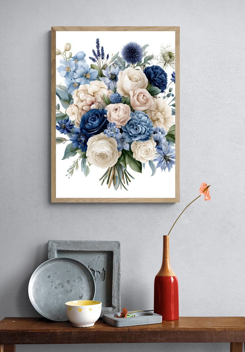 Blue Floral Bouquet Print. — room view 3