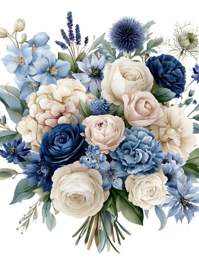 Blue Floral Bouquet Print. poster