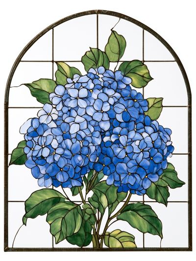 Blue Hydrangea Stained Glass Poster.