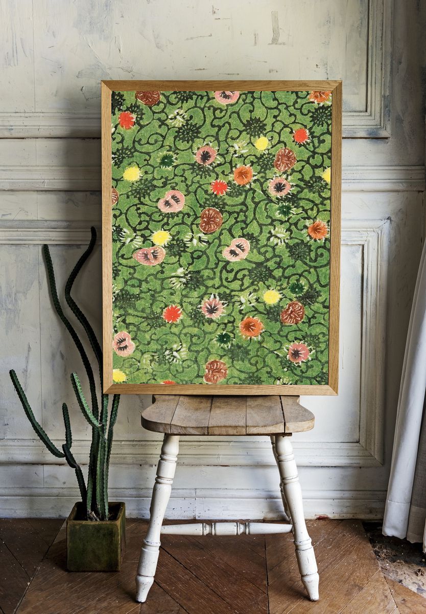 Bingata blossom flower fabric pattern. room preview