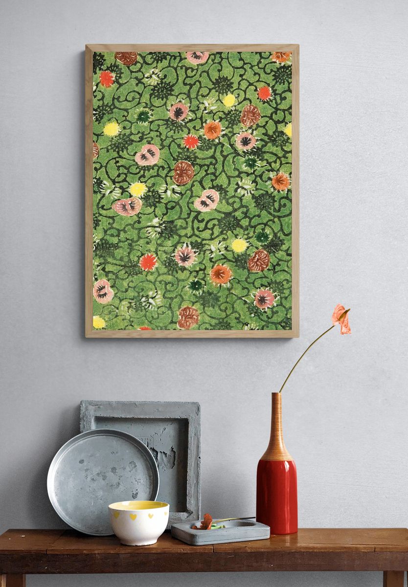 Bingata blossom flower fabric pattern. — room view 3