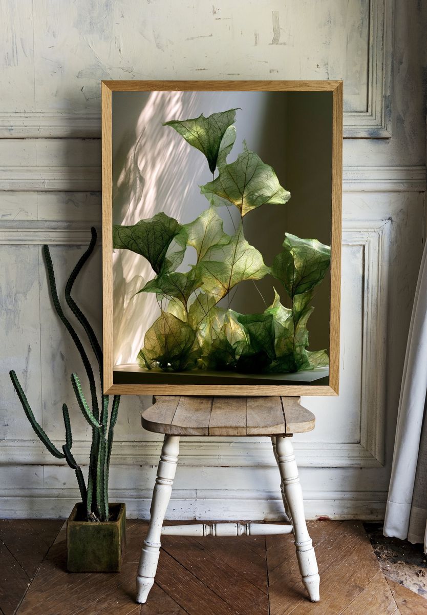 Translucent Green Leaves Photography Poster. — room view 1