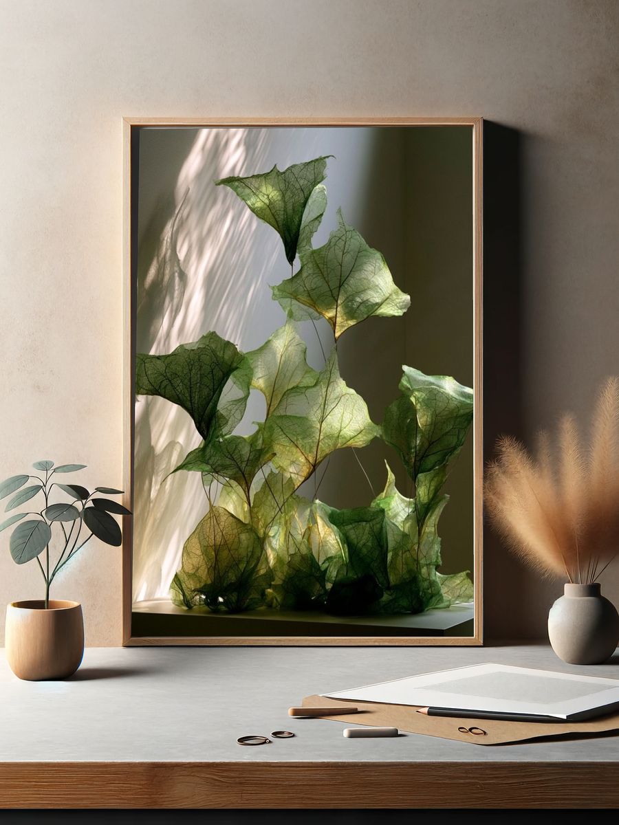 Translucent Green Leaves Photography Poster. — room view 2