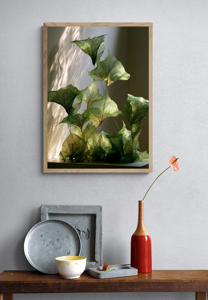 Translucent Green Leaves Photography Poster. — room view 3