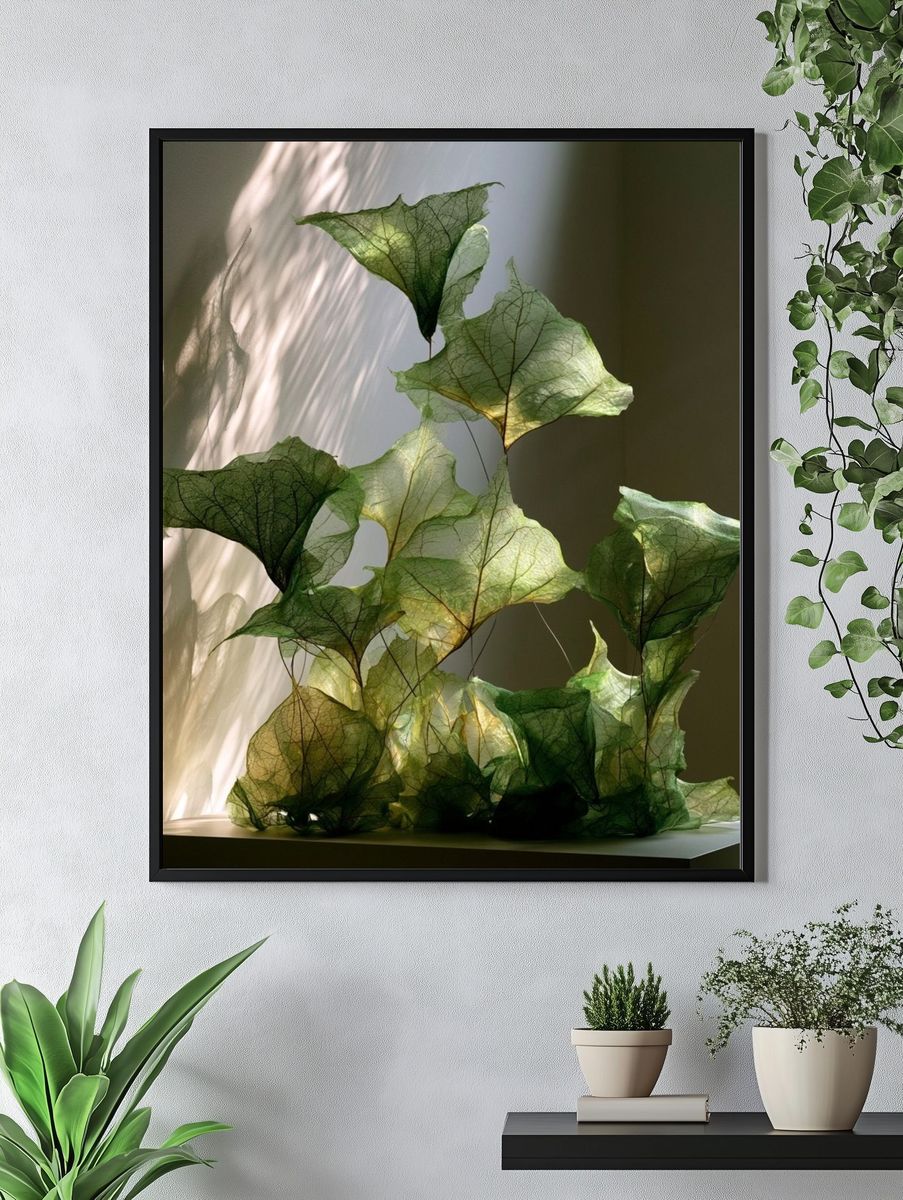 Translucent Green Leaves Photography Poster. — room view 4