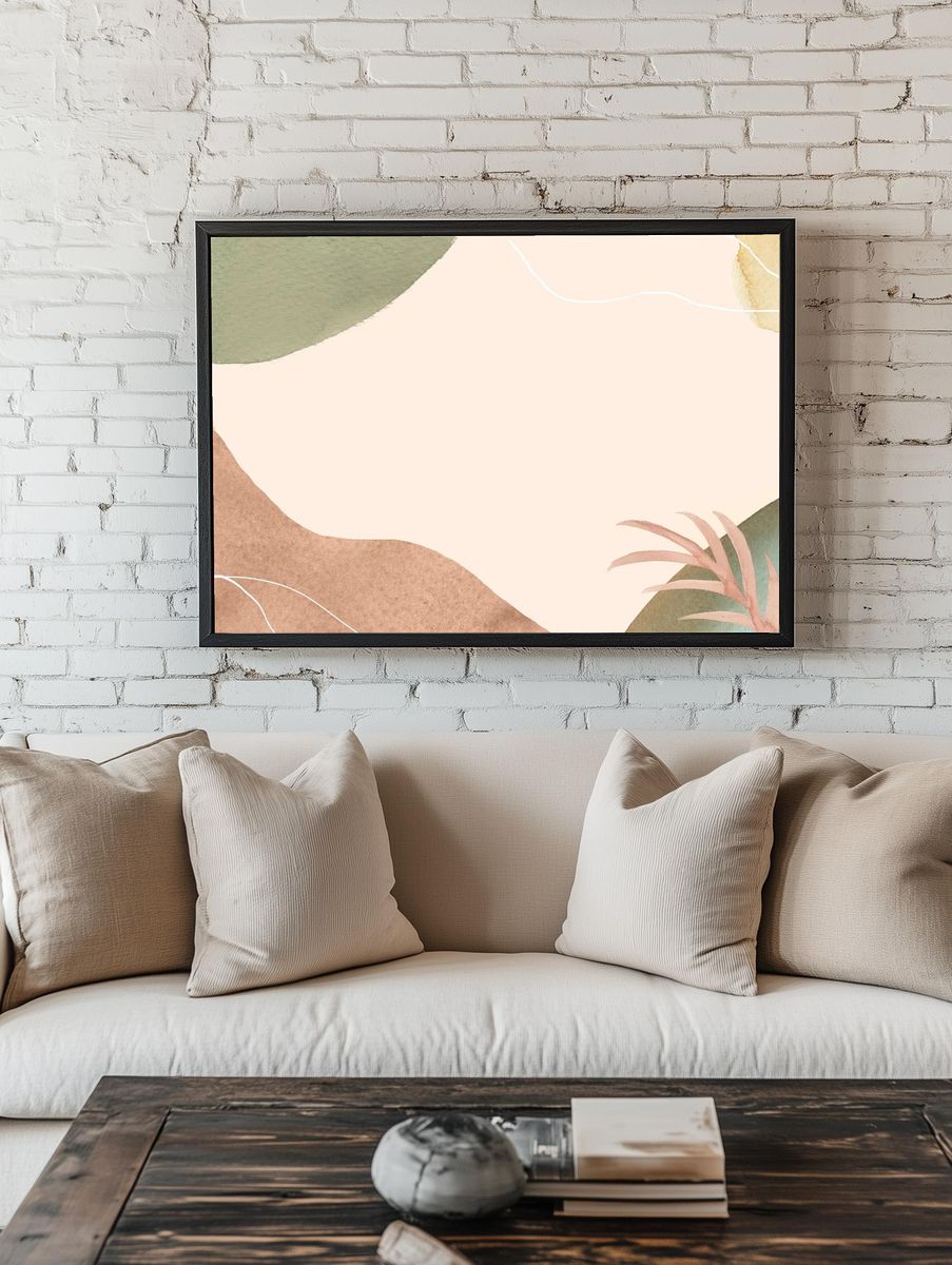 Pink Memphis watercolor leaves background. room preview