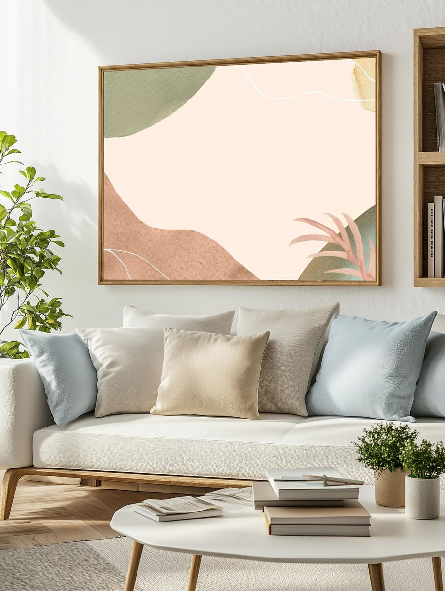 Pink Memphis watercolor leaves background. — room view 2