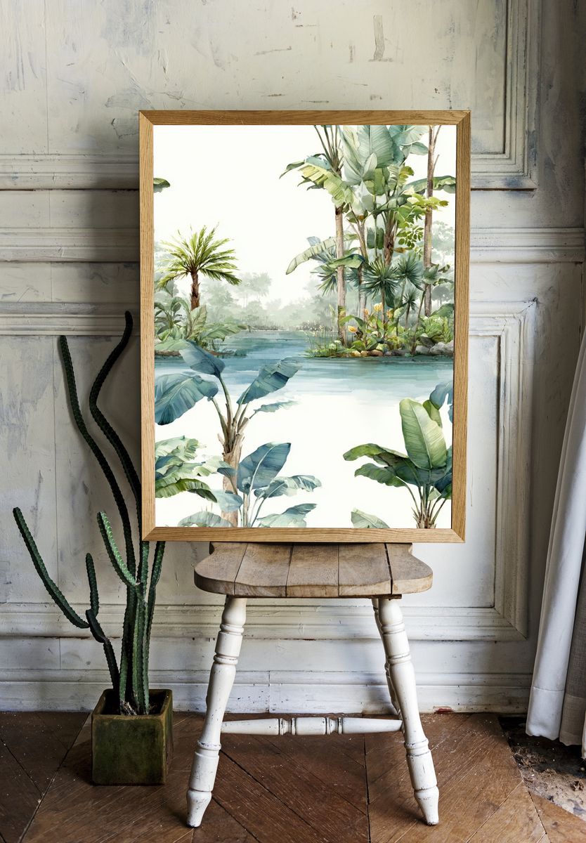 Tropical Banana Leaves Watercolor Print. — room view 1