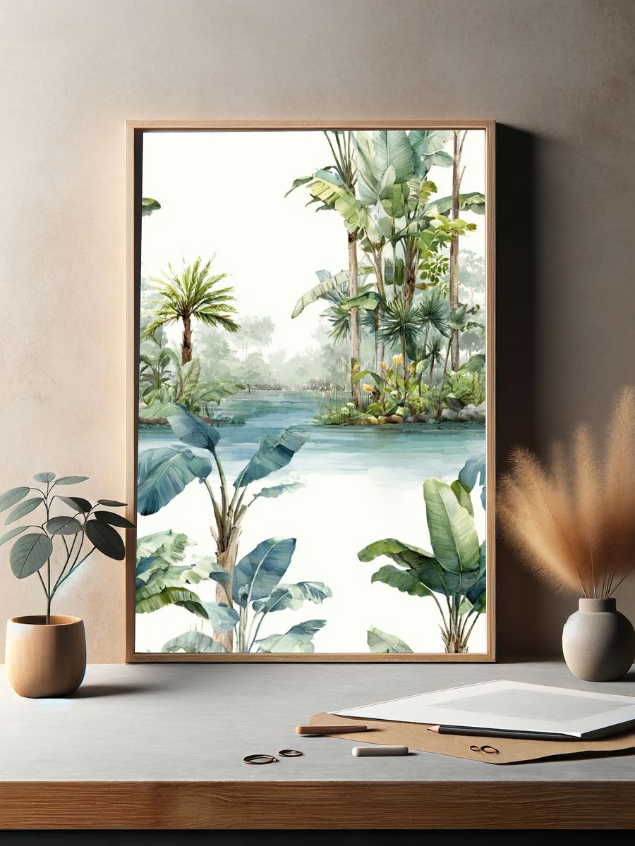 Tropical Banana Leaves Watercolor Print. — room view 2