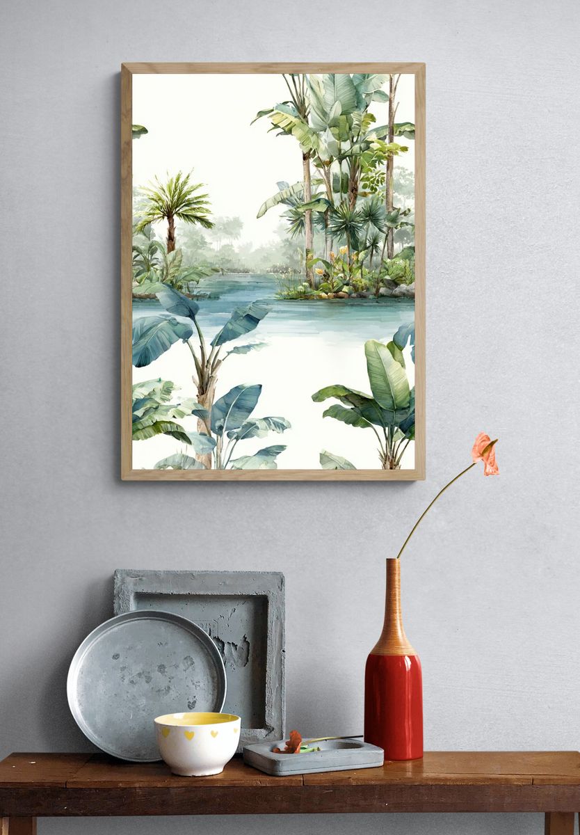 Tropical Banana Leaves Watercolor Print. — room view 3