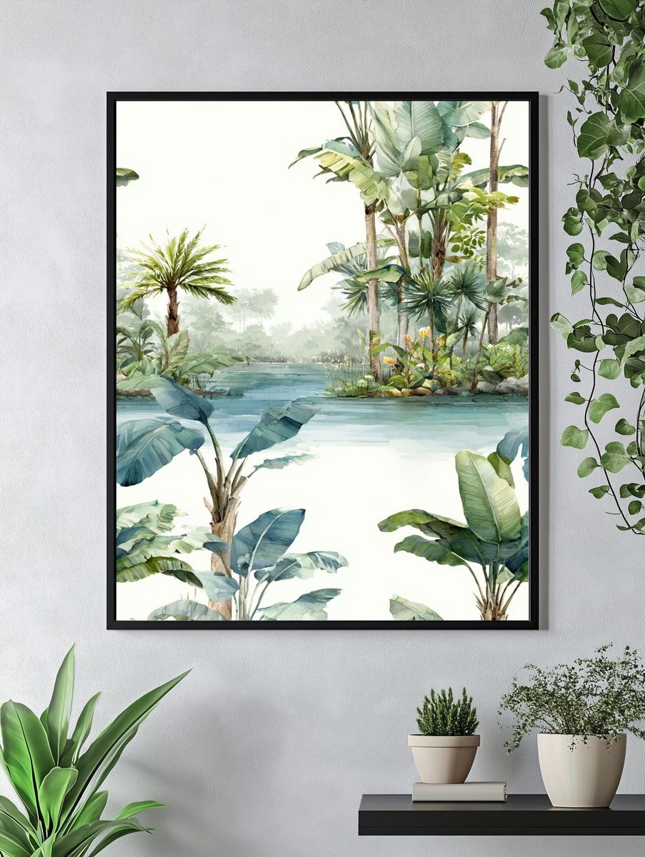 Tropical Banana Leaves Watercolor Print. — room view 4