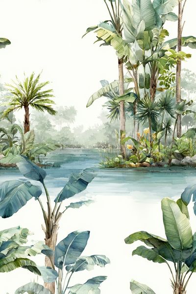 Tropical Banana Leaves Watercolor Print.