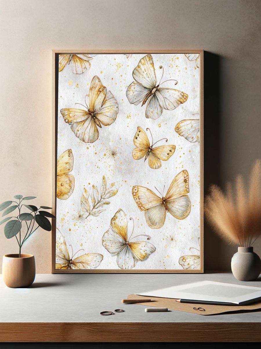 Golden Butterflies Botanical Print. — room view 2