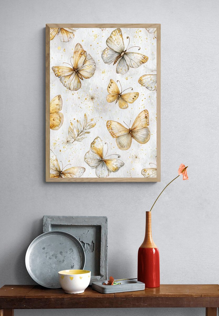 Golden Butterflies Botanical Print. — room view 3