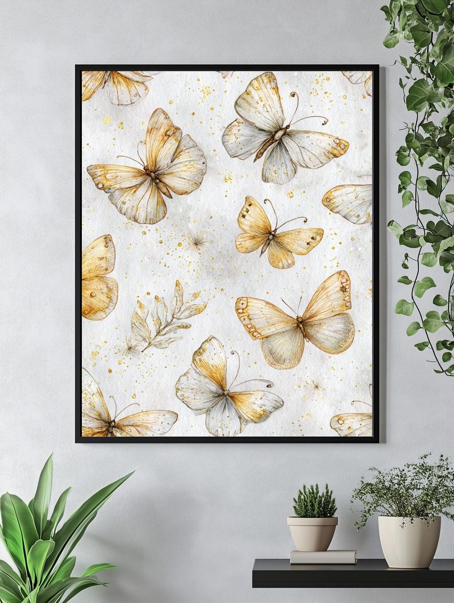 Golden Butterflies Botanical Print. — room view 4