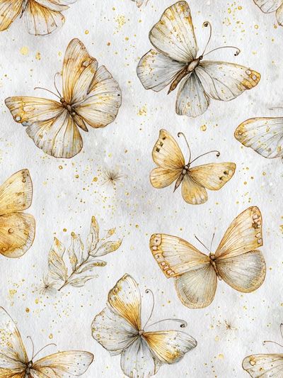 Golden Butterflies Botanical Print.