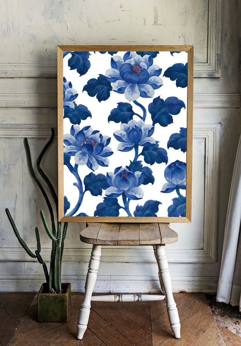 Blue Floral Botanical Print. — room view 1