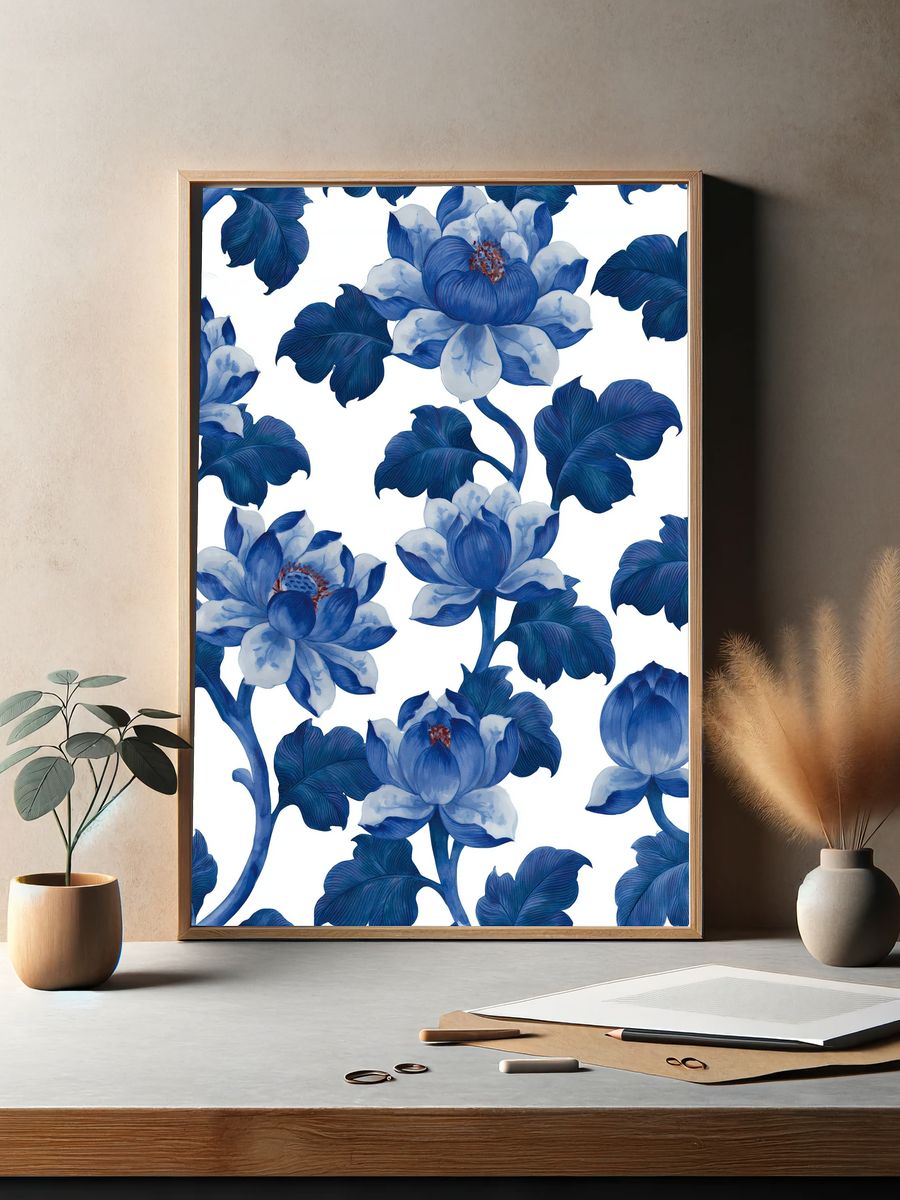 Blue Floral Botanical Print. — room view 2
