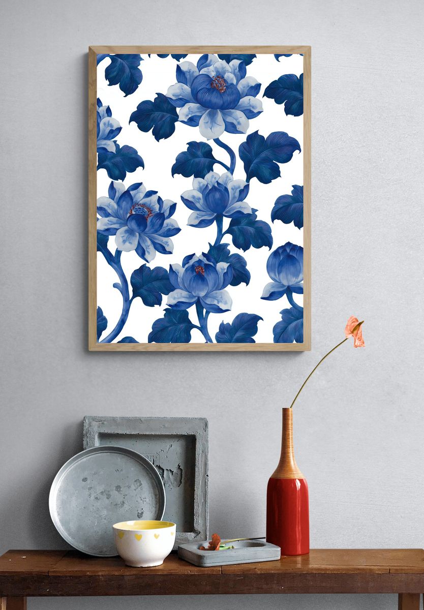 Blue Floral Botanical Print. — room view 3