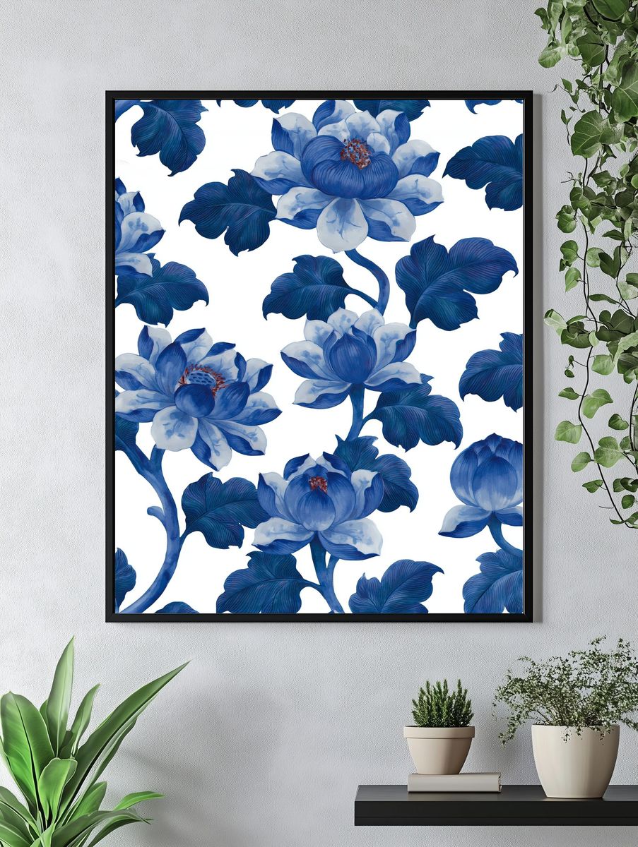 Blue Floral Botanical Print. — room view 4