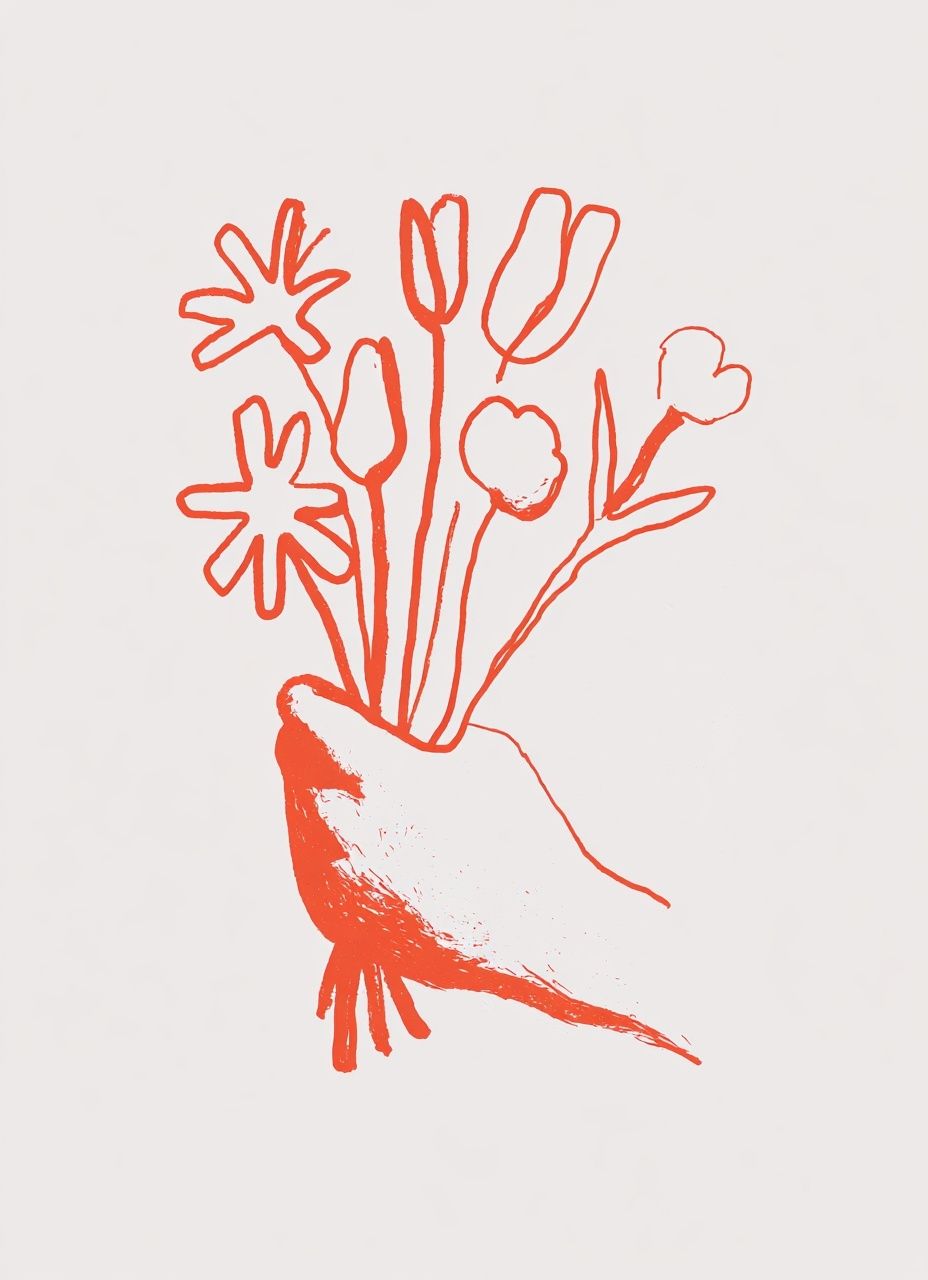 Red Floral Hand Illustration Poster. poster — botanical art