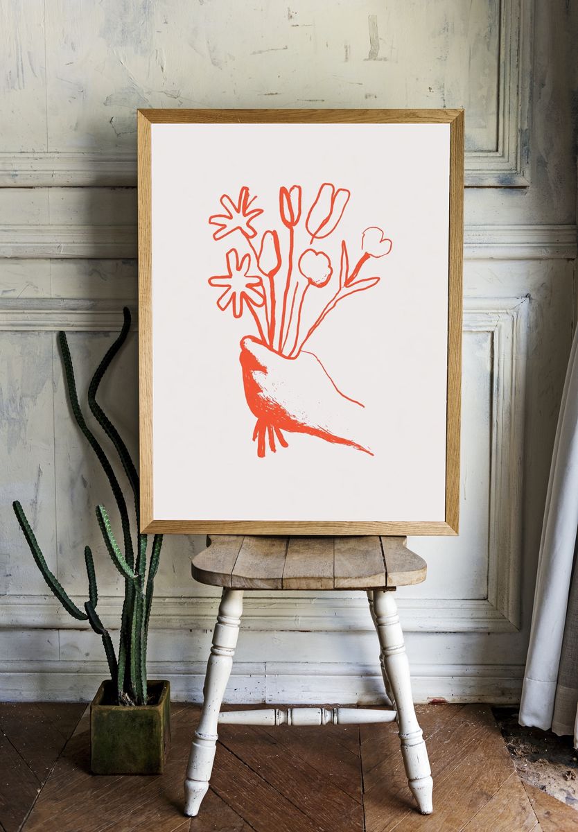 Red Floral Hand Illustration Poster. room preview