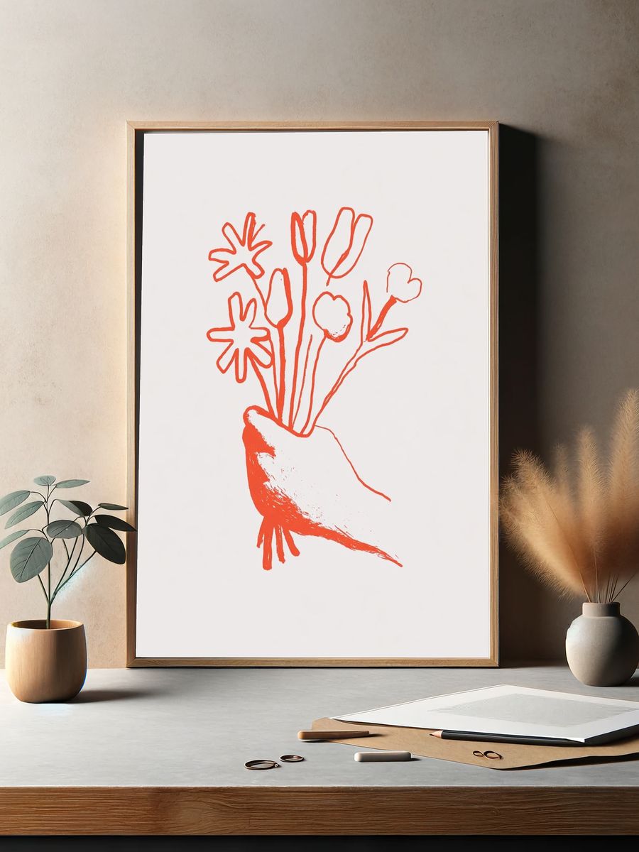 Red Floral Hand Illustration Poster. — room view 2