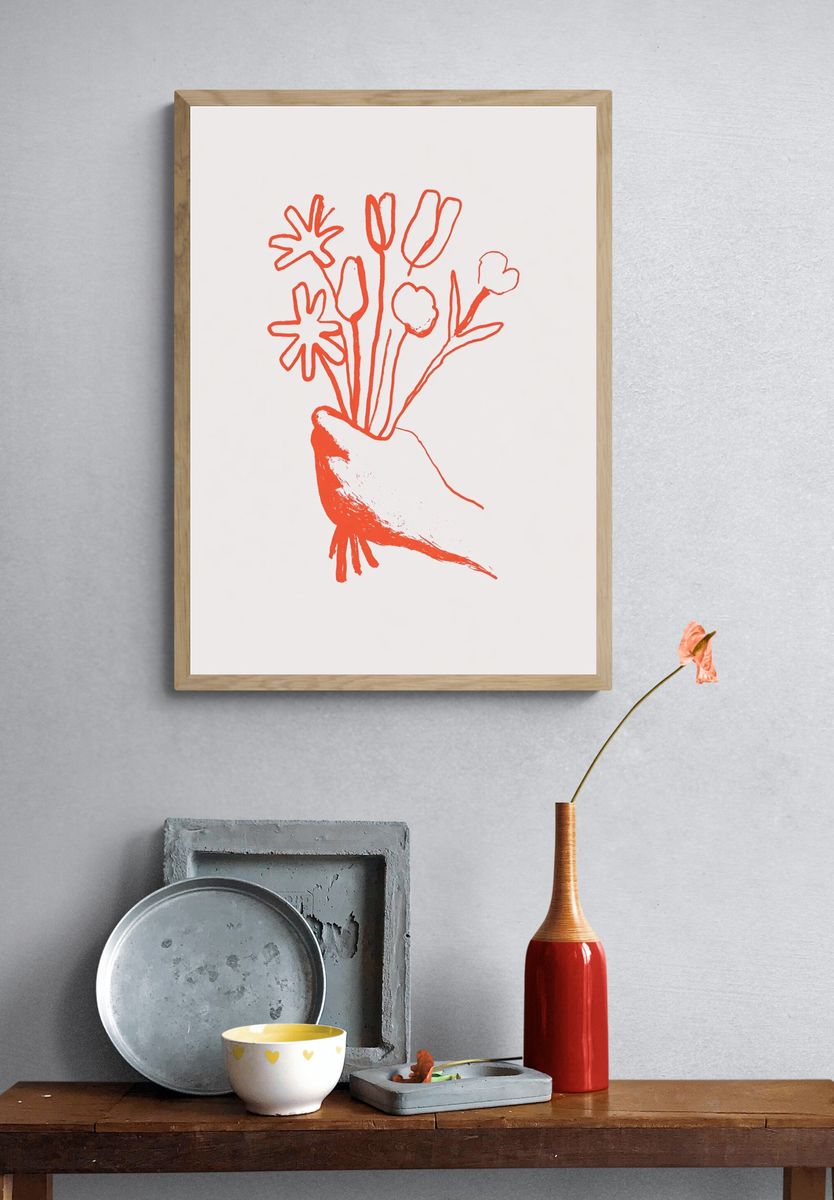 Red Floral Hand Illustration Poster. — room view 3