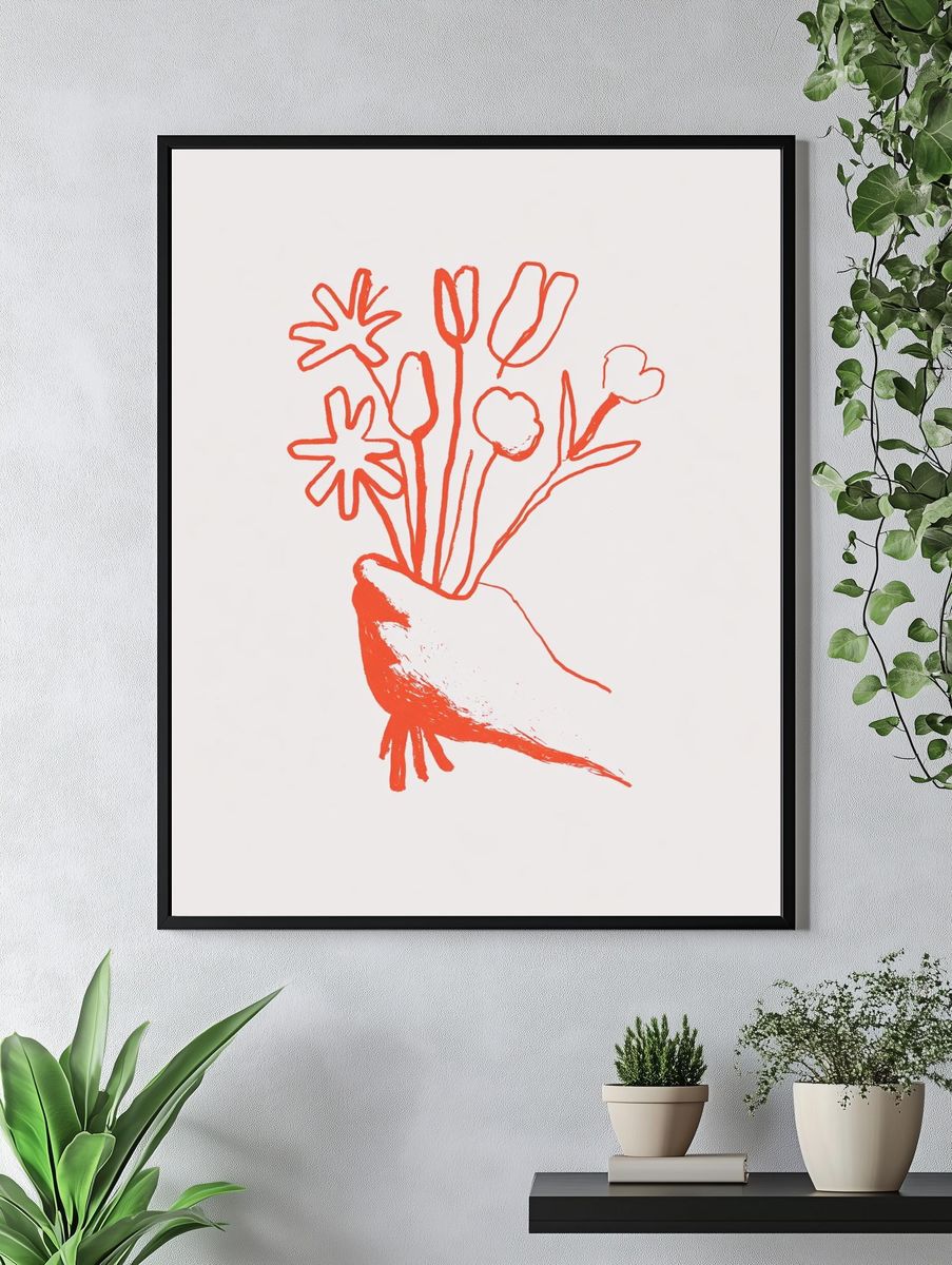 Red Floral Hand Illustration Poster. — room view 4