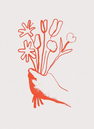 Red Floral Hand Illustration Poster. poster
